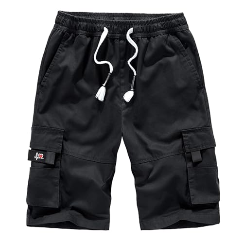 Bequeme und stilvolle Cargo-Shorts aus Baumwolle für Herren, ideal für Outdoor-Aktivitäten wie Wandern oder Fahrradfahren. Mit 8 funktionellen Taschen und elastischem Tunnelzugbund.