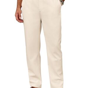 Herren Lang Sommerhose, leichte Leinenhose für den Alltag und Urlaub, bequeme Freizeithose aus Mischstoffs von 67% Viskose, 20% Polyester, 12% Leinen und 1% Baumwolle mit elastischem Bund und Taschen