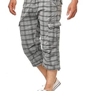 Herren Cargo-Shorts aus Baumwolle in Lt Grey Check von Indicode, inklusive Gürtel