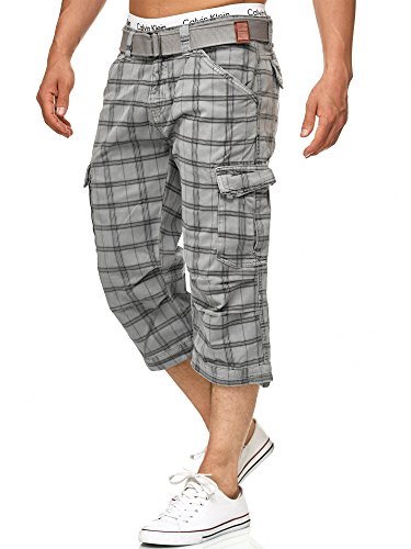 Herren Cargo-Shorts aus Baumwolle in Lt Grey Check von Indicode, inklusive Gürtel