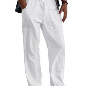 Herren Leinenhose von LVCBL, Sommerhose für den Alltag, Strand oder Freizeit, Bequem zu tragen, verstellbarer Kordelzug und Taschen.