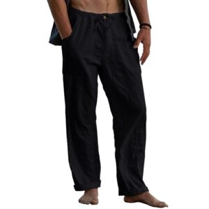 Herrene Leinenhose aus Baumwoll-Mischgewebe, lose Fit Sommerhosen mit Reißverschluss und Tunnelzug, perfekt für warme Tage