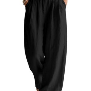 Leinehose für Damen im Sommer, Palazzo-Silhouette, weite Bein, leichter Stoff, Taschen, perfekte Sommerhose für Frauen