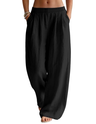 Leinehose für Damen im Sommer, Palazzo-Silhouette, weite Bein, leichter Stoff, Taschen, perfekte Sommerhose für Frauen