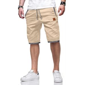 Kurze Hosen Herren Shorts Sommer Freizeit Chino Stretch Kurze Hose Herren Baumwolle mit Taschen Khaki L - atmungsaktive Baumwollhose mit Taschen für Herren