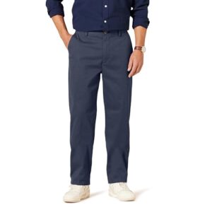 Herren Knitterfreie Classic-Fit-Stretch-Chinohose ohne Bundfalten, Marineblau, 38W / 30L