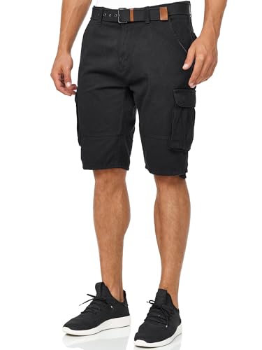 Herren Monroe Cargo Shorts mit Gürtel - Sommerhose aus Baumwolle für Männer - Black - XL