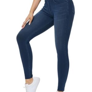Damen Jeggings mit hoher Taille und Bauchkontrolle, Stretch-Hosen für Yoga und Alltag mit Taschen