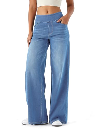 Weite Jeans mit hoher Taille, geradem Bein und lockerer Passform. Casual Mode für Damen mit Katzenschnurrhaarverlauf in Light Blue Farbe.