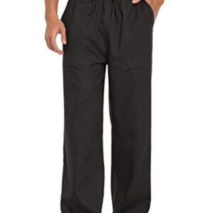 Herrenleinenhose mit Tunnelzug, Leicht Sommerhose für Freizeit, Einfarbig Hosen mit Taschen, Schwarz XL