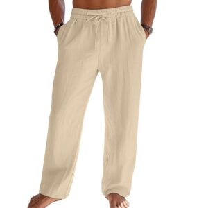 Komfortable Leinenhosen für Herren zum Sommer, lang loose Fit, Baumwollhosen mit Seiten- und Gesäßtaschen