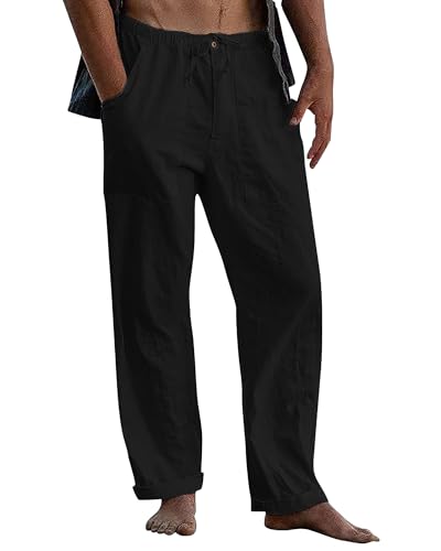 Klassische Passform Herrenhose aus Baumwoll-Leinen-Mischgewebe, atmungsaktiv und feuchtigkeitstransportierend, lässige Fertigung für maximale Bewegungsfreiheit und Komfort.