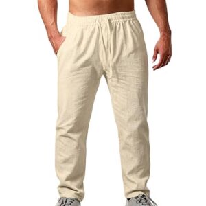 Herrenleinenhose Loose Fit Sommerhose mit Kordelzug Taschen für Urlaub Strand Alltag in Beige
