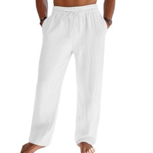Leinehemden für Herren, Sommerhosen mit Tunnelzug, elastische Hose, weiche Baumwollmischung, atmungsaktive Leinenshose, bequeme Leinen-Hose, Strandhose oder Alltagshose