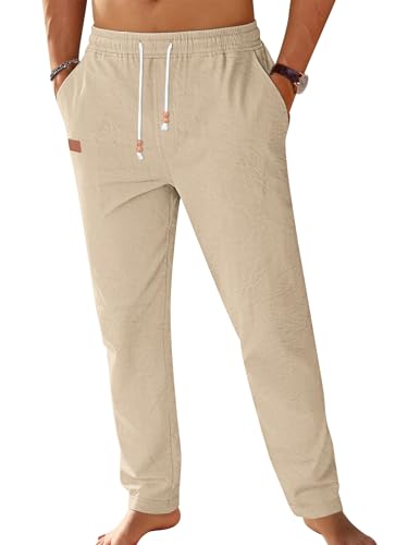 Baumwollen Leinenhose Herren mit Kordelzug und Taschen für leichte Sommerfrische