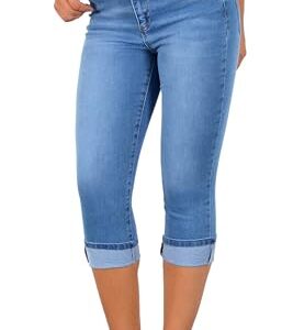 Damen Capri Hose mit hohem Bund, Jeanshose für Damen in Plus-Größe bis Übergröße C21, hochwertige Baumwoll-Materialien