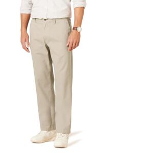 Herren Knitterfreie Classic-Fit-Stretch-Chino Hose Ohne Bundfalten, Kaki Beige, 36W / 32L