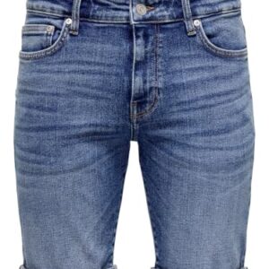 Herren Jeans Shorts Dunkelblau, ONLY & SONS ONSPly Denim Bermuda mit Aufschlag, bequeme und trendige Kleidung für den Sommer oder als Unterwäsche
