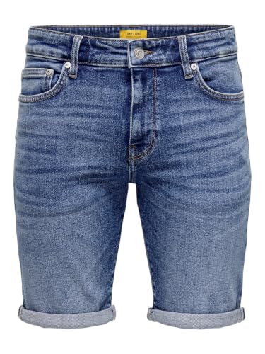 Herren Jeans Shorts Dunkelblau, ONLY & SONS ONSPly Denim Bermuda mit Aufschlag, bequeme und trendige Kleidung für den Sommer oder als Unterwäsche