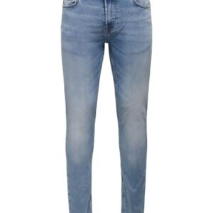 Only und SONS Loom Life Slime Blue Männer Jeans, blau, W32-L32, Slim-Fit-Jeans mit engen Beinen, tiefe Bundhöhe, flexibles Stretch-Denim, mittlere Waschung