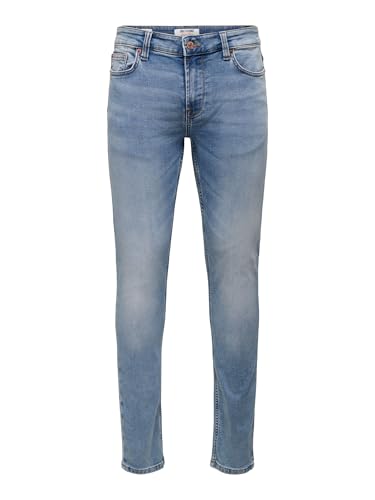 Only und SONS Loom Life Slime Blue Männer Jeans, blau, W32-L32, Slim-Fit-Jeans mit engen Beinen, tiefe Bundhöhe, flexibles Stretch-Denim, mittlere Waschung