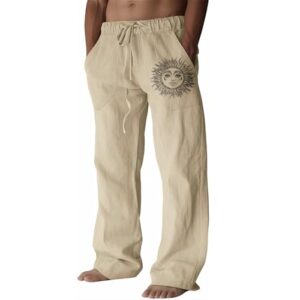 Puimentiua Leinenhose für Herren - Lang, leichte Sommerhose mit lockerem Cut und Tunnelzug. Baumwollen-Mischstoff sorgt für angenehme Textur und ist atmungsaktiv.