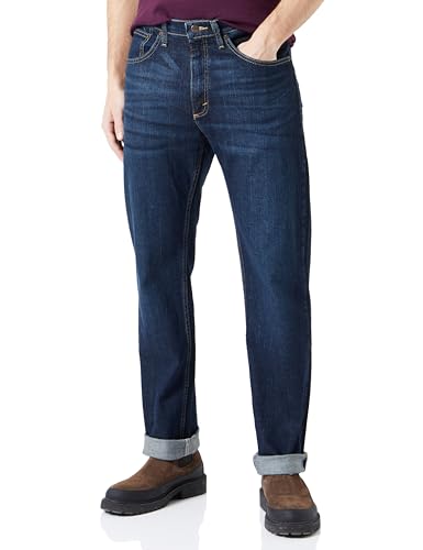 WRANGLER Herren Regular Fit Jeans in Blackened Indigo, 32W / 30L, Baumwolle, authentisch sitzend, Wrangler-Naht, Aufnäher mit Logo.