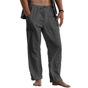 Herrenleinenhose, dunkelgrauer Sommerstil mit lockerem Fit und Tunnelzug für optimalen Komfort bei warmen Tagen