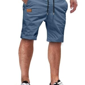 JMIERR Herren Shorts Baumwolle Chino Sommer mit Taschen, C Himmelblau XL - atmungsaktive und weiche Baumwollshorts mit Taschen für den Sommer