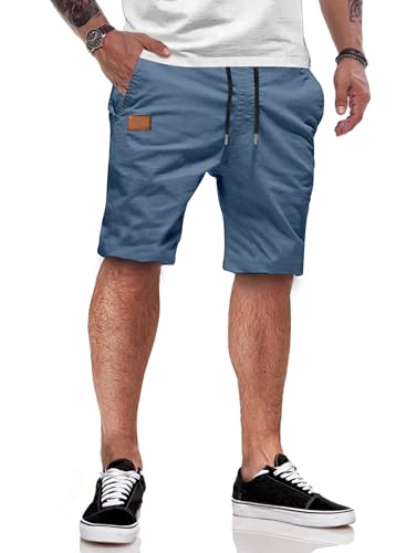 JMIERR Herren Shorts Baumwolle Chino Sommer mit Taschen, C Himmelblau XL - atmungsaktive und weiche Baumwollshorts mit Taschen für den Sommer