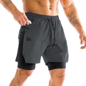 Laufhose für Herren, kurze 2 in 1 Gym Hose und Sport Shorts in Dunkelgrau für Fitness, Training und Outdoor-Aktivitäten