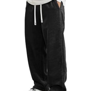 Herren Cordhose Baggy Schwarz Freizeit Jogginghose Weite Beine Sweathose Loose Fit Mit Elastische Taille L von JMIERR - Bequeme und elegante Freizeithose aus weichem Material mit gerader Passform und weiten Beinen