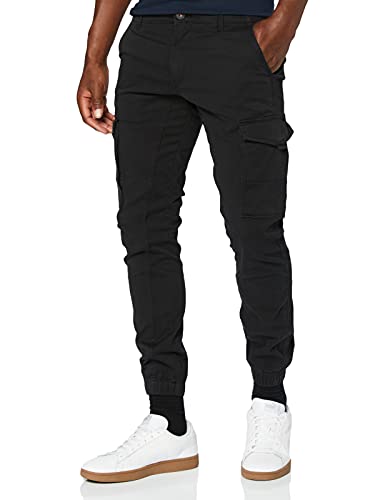 JACK & JONES Cargo Jogger Hose aus Twill-Stoff, schwarz, 34W/36L - Bequeme und stilvolle Cargohose mit Gummibund