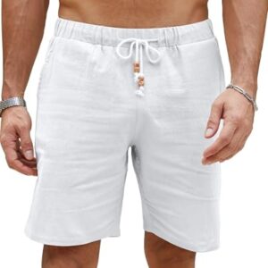 Weiße Leinenhose für Herren, kurze Shorts mit elastischer Taille und Taschen, perfekte Sommergarderobe, LVCBL Produkt