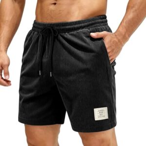 Kurze Hosen Herren aus Cordstoff mit atmungsaktiver Eigenschaft, verstellbarem Bund und Reißverschlusstaschen. Schwarz, Länge.