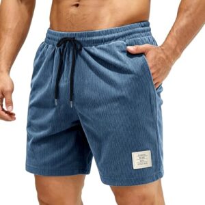 QCCQ Kurze Hosen Herren Corduroy Bermuda Shorts Sommer Freizeit Short mit Reißverschlusstaschen, verstellbarer Kordelzug und Blau