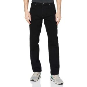 Bequeme Wrangler Jeans für Herren mit regulärer Passform, schwarzer Rinse und roten Kabeln